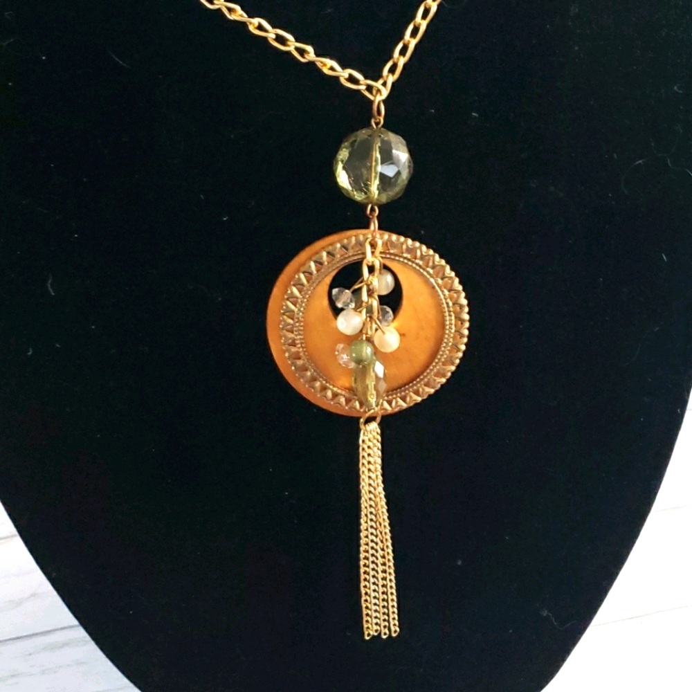 BUNDLE 3 for $20:  Necklace - Wood/Gold/Green Bead